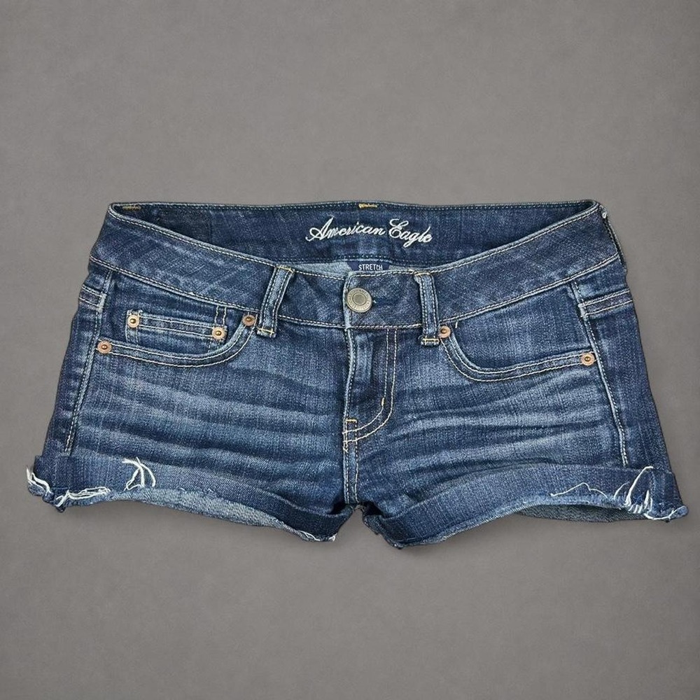 y2k low rise mini American Eagle dark wash denim shorts size 4
